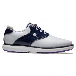 FootJoy Womens Traditions Spikeless Golf Shoes - White/Navy 97899