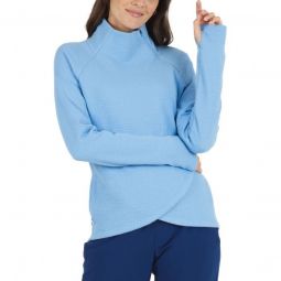 IBKUL Womens Solid Popcorn Stitch Asymmetrical Zip Golf Pullover