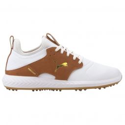 Puma IGNITE PWRADAPT Caged Crafted Golf Shoes - White/Brown/Gold