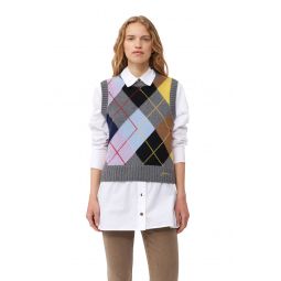Harlequin Wool Mix Knit Vest