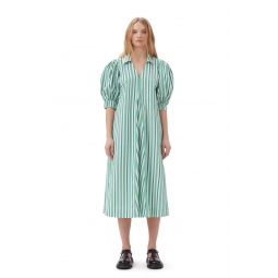Green Striped Collar Long Dress