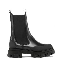 Black Stitch Cleated Mid Chelsea Boots