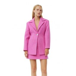 Pink Twill Wool Suiting Fitted Blazer