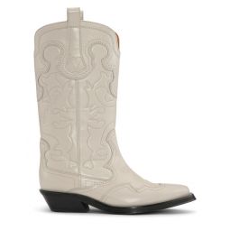 White Mid Shaft Embroidered Western Boots
