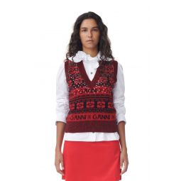 Red Sequins Logo Wool Mix Vest
