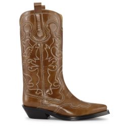 Brown Mid Shaft Embroidered Western Boots