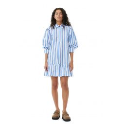 Blue Striped Cotton Mini Shirt Dress