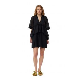 Black Crinkled Georgette Flounce Mini Dress