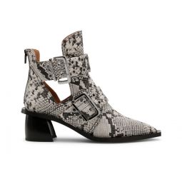Snake Printed Chunky Buckle Open Cut Boots