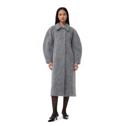 Grey Fluffy Wool Curved Sleeves Coat
