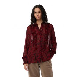 Red Printed Light Georgette Ruffle Shirt