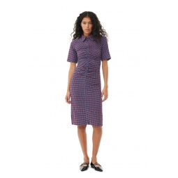 Checkered Stretch Seersucker Fitted Dress