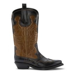 Black/Brown Mid Shaft Embroidered Western Boots