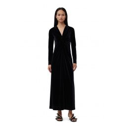 Black Velvet Jersey Twist Long Dress