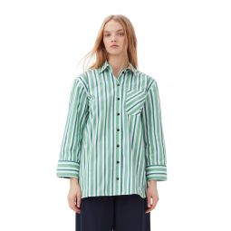 Green Striped Cotton Oversized Shirt