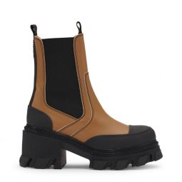 Brown Cleated Heeled Mid Chelsea Boots