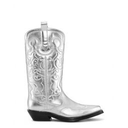 Silver Mid Shaft Embroidered Western Boots
