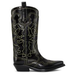Black/Yellow Mid Shaft Embroidered Western Boots