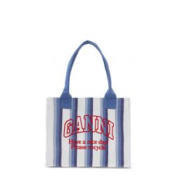 Blue Large Striped Canvas Tote Bag