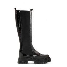 Black Knee-High Cleated Chelsea Boots