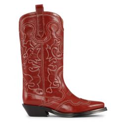 Red Mid Shaft Embroidered Western Boots