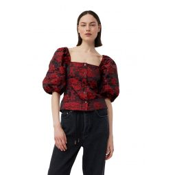 Red Botanical Jacquard Fitted Blouse