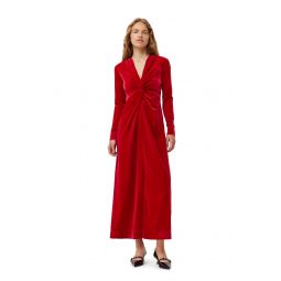 Red Velvet Jersey Twist Long Dress