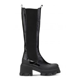 Black Cleated Knee-High Chelsea Boots