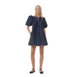 Blue Shiny Taffeta Mini Dress