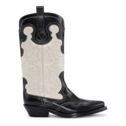 Monochrome Mid Shaft Embroidered Western Boots