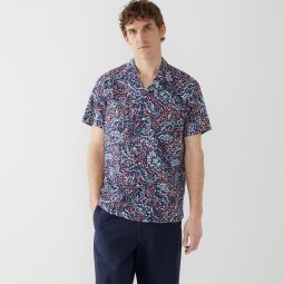 Short-sleeve slub cotton camp-collar shirt in print