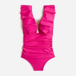 Ruched ruffle one-piece swimsuit