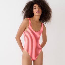 Scoopneck one-piece swimsuit in reversible pink stripe