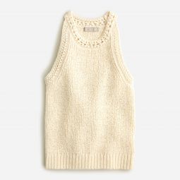 High-neck textured pointelle sweater-tank