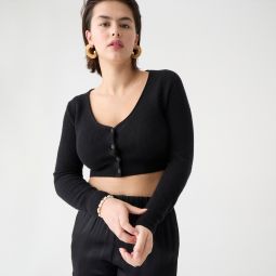 Featherweight cashmere cropped cardigan sweater