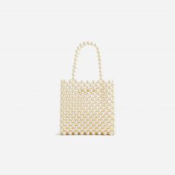 Hand-beaded faux-pearl mini bag