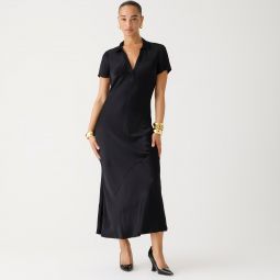 Short-sleeve maxi slip dress in luster crepe