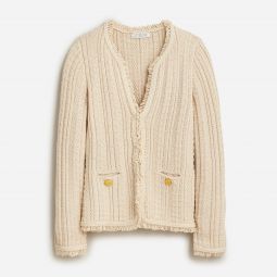 Textured cable-knit lady jacket with fringe