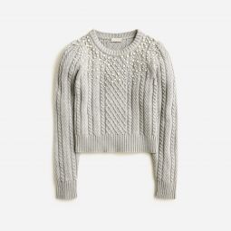 Pearl embellished cotton cable-knit sweater