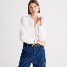 Lace-collar ruffle button-up shirt in cotton dobby