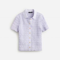 Smocked button-up shirt in gingham cotton voile
