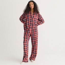 Flannel long-sleeve cropped pajama pant set in plaid