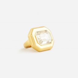Rectangle faceted-crystal ring