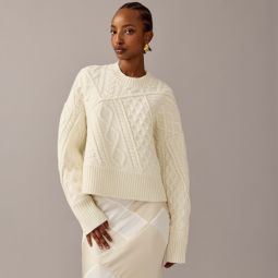 Limited-edition Anna Octoberu0026copy; X J.Crew patchwork cable-knit crewneck sweater