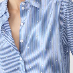 Cropped garu0026ccedil;on cotton poplin shirt with crystals in stripe
