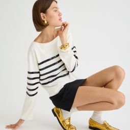 Mariner jersey cropped boatneck T-shirt with sequins