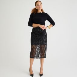 Lattice sequin pencil skirt