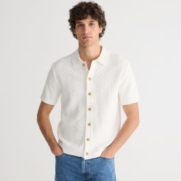Short-sleeve heritage cotton pointelle-stitch sweater-polo