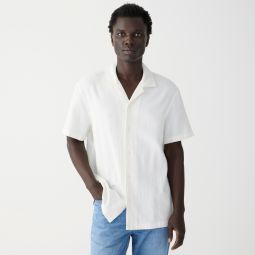 Short-sleeve textured cotton camp-collar shirt
