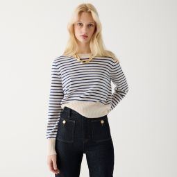 Shrunken cashmere crewneck sweater in stripe